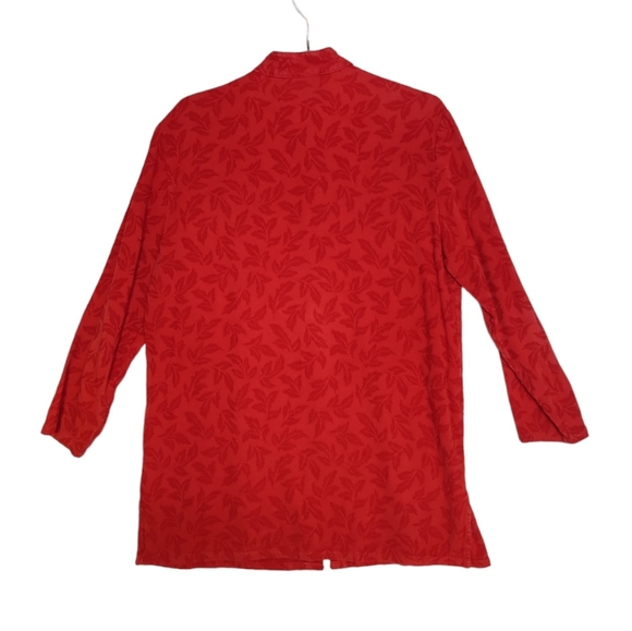 Coldwater Creek Red Tunic Shirt Red Leaf Print Small Missing buttons Lagenlook - Picture 9 of 10